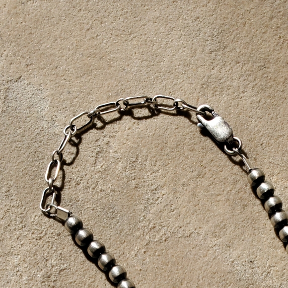 Sterling Silver Navajo Pearl Turquoise Bow Necklace - Picture 6 of 6